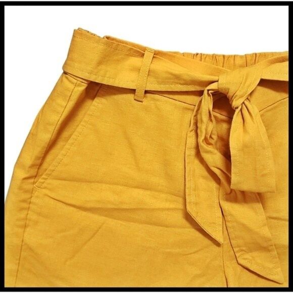 NWT J Crew Factory Linen Blend Shorts Belted Pockets Mustard Yellow Gold 8 NEW - Picture 2 of 7